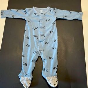 2/$10 Carter's Light Blue Footed One-Piece Pajama with Black Animal Prints